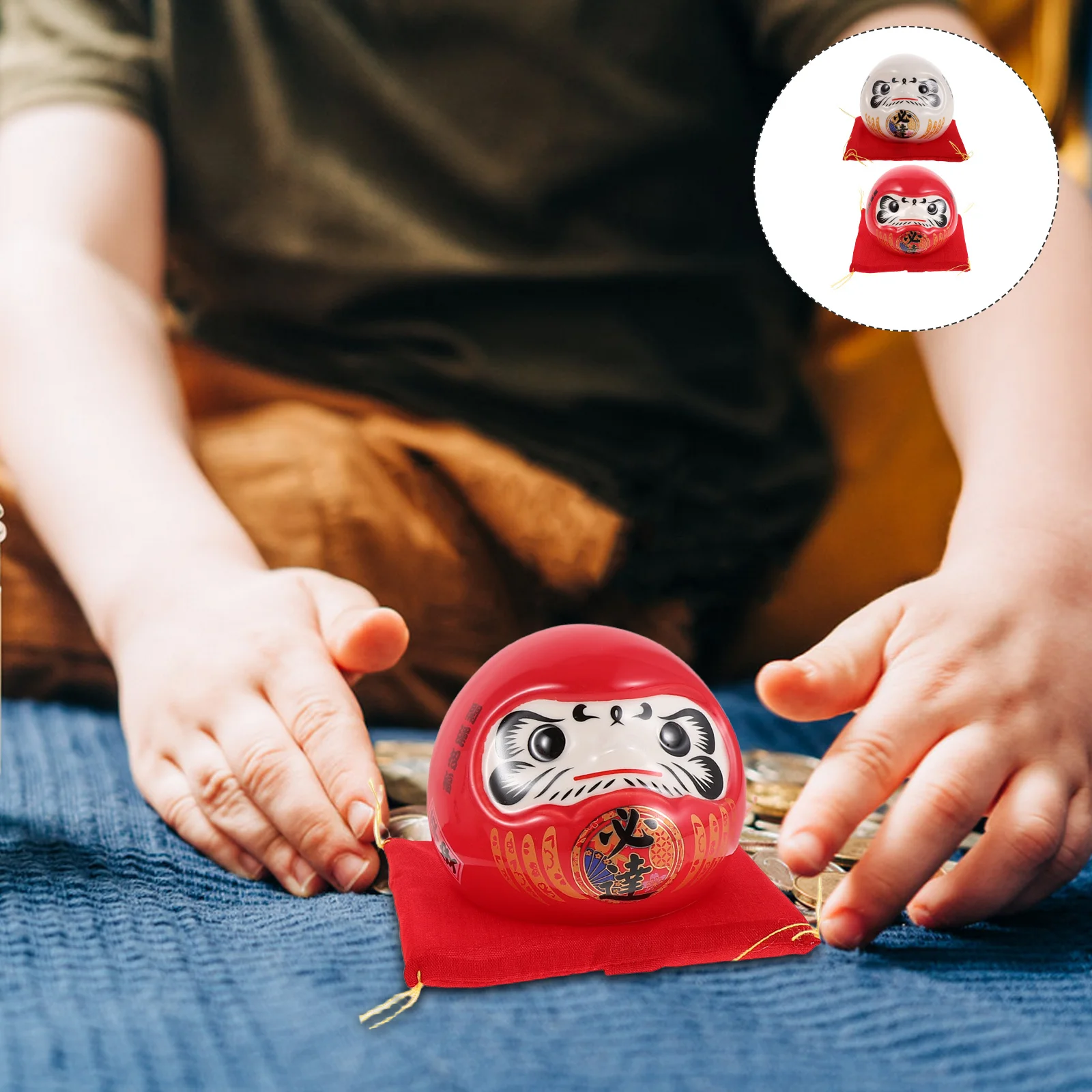 

2Pcs Ceramic Daruma Money Bank Porcelain Wealth Figurines Zen Desktop Savings Pot Decorative Ceramic Ornaments