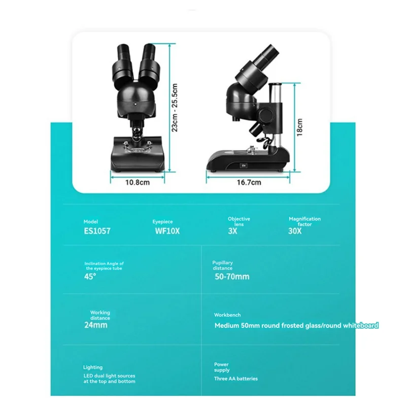 ES1057 Binocular Microscope Kit 30X Magnification Biological Microscope Scientific Experiment Anatomy