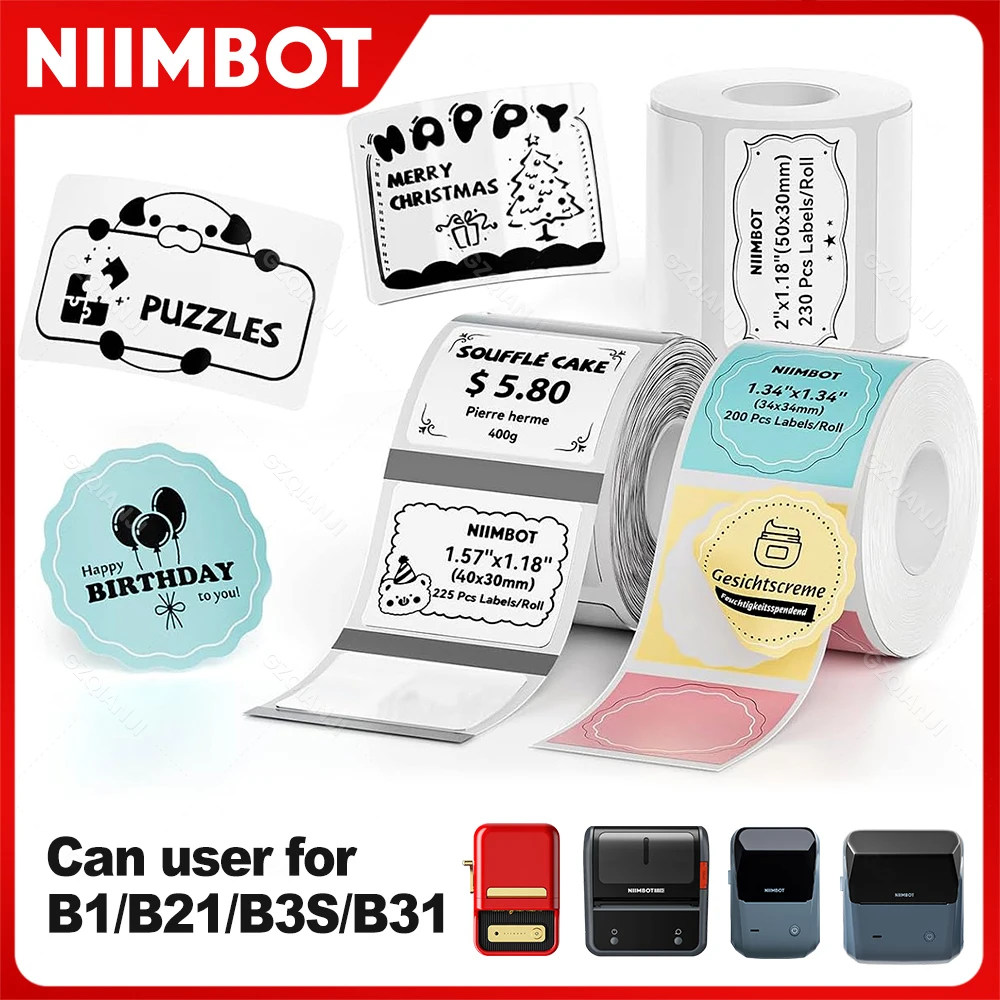 Niimbot Labels Sticker White/Color/Transparent Thermal Adhesive Paper Roll Printer Paper For Niimbot B1 B21 PRO Portable Printer