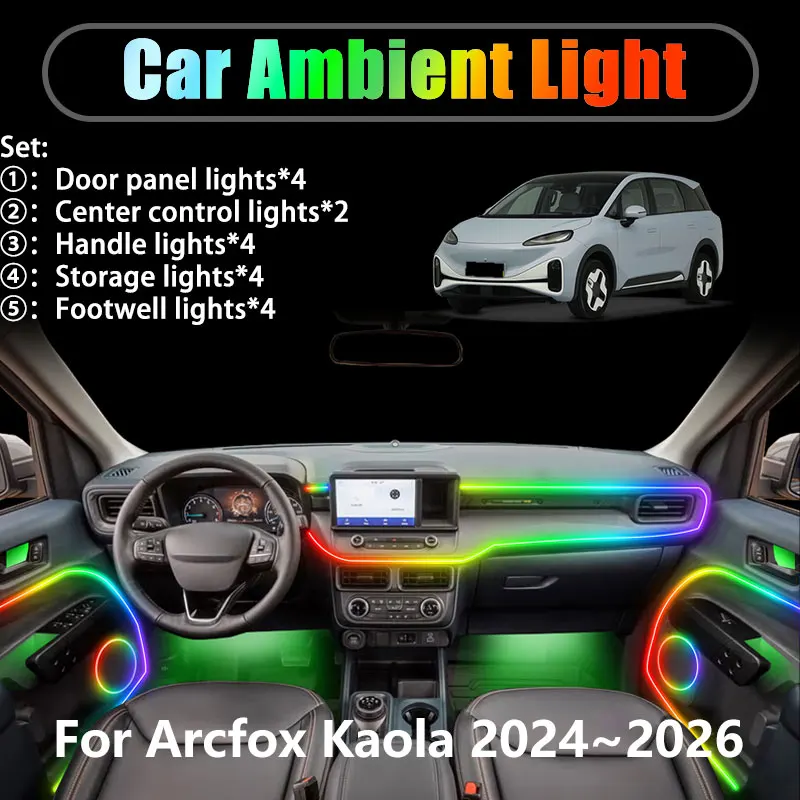 

Для Arcfox Kaola 2024 2025 2026 2/18 в 1, автомобильное окружающее освещение, светодиодный багажник, внутренние светодиодные фонари, USB RGB, ансамбль, стример, автозапчасти