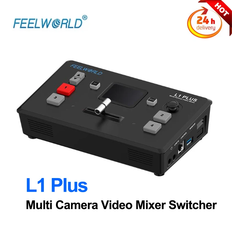 

FEELWORLD L1 Plus Multi Camera Video Mixer Switcher with PTZ Controller Real Time Chroma Key 4 HDMI Inputs USB3.0 Output