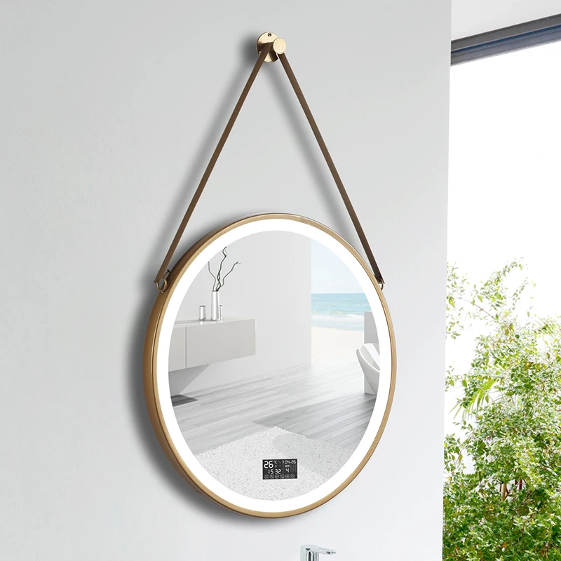 

Modern Wall Mounted Time Display Touch Screen Anti-fog Multi-colored Round Led Bathroom Mirror