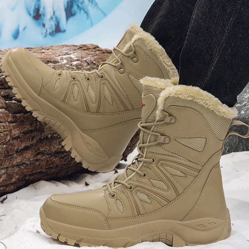 

Men's Oversized Outdoor Thick And Warm Hiking Boots With Anti Slip Rubber Soles Outdoor Boots With Long Plush High Top Straps