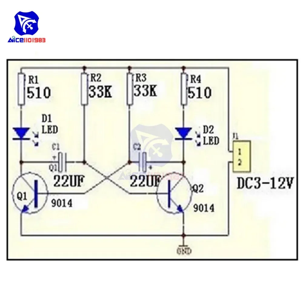 5MM Light LED Blue Simple Flash Circuit DIY Kit Module Transistor 30K Resistance 22UF Electrolytic Capacitors Dupont Cable Board