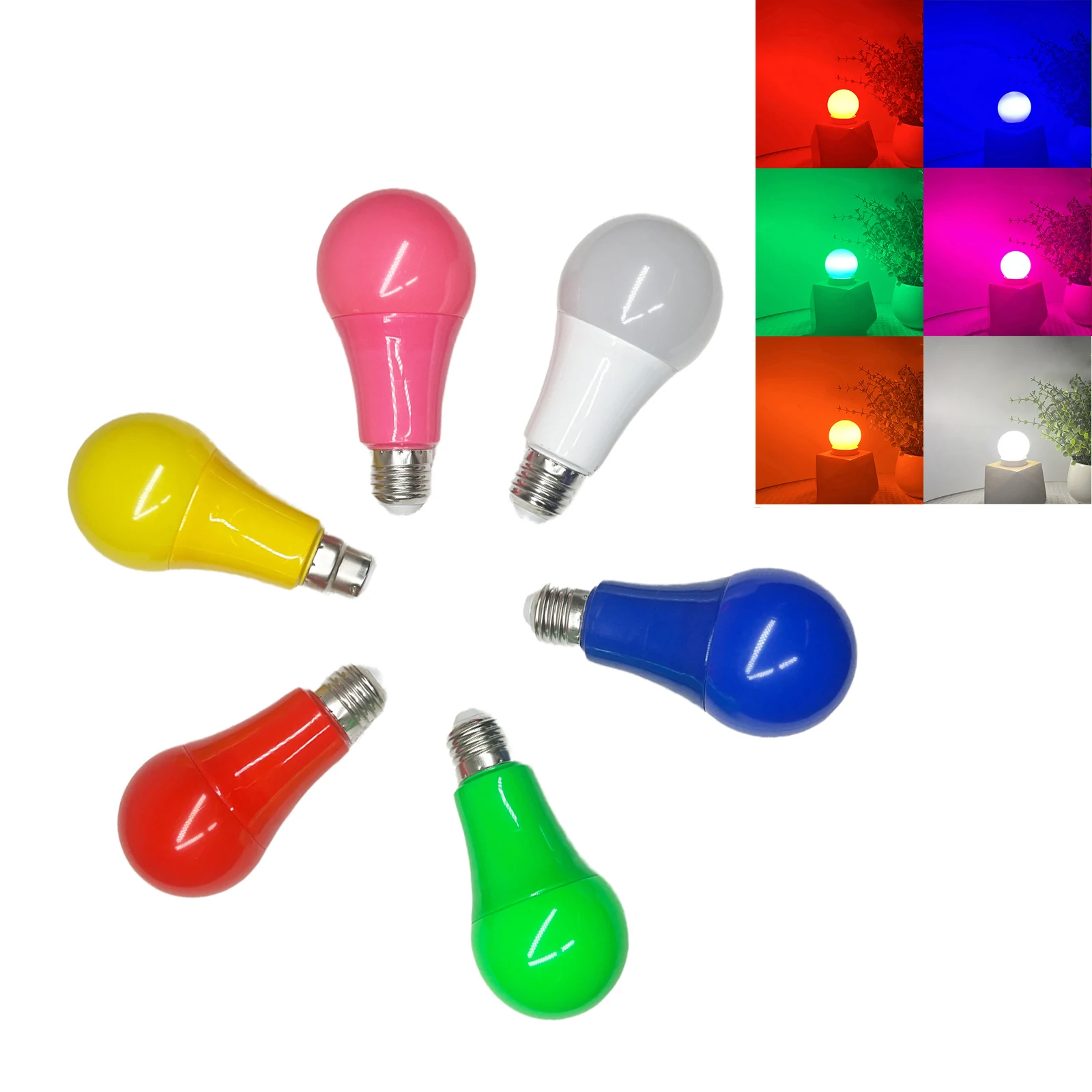 Colored LED Light Bulbs A65 5W Globe Lights E27 Socket B22 7 Color White 110V 220V 240V Plastic Bulb Decorative For Living Room