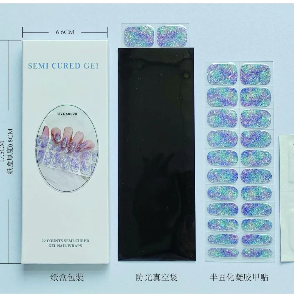 22 팁 반 경화 uñas 젤 uv pegatinas 네일 스트립 스티커 UVLED 램프 경화 네일 젤 폴란드어 랩 젤 방수 네일 데칼