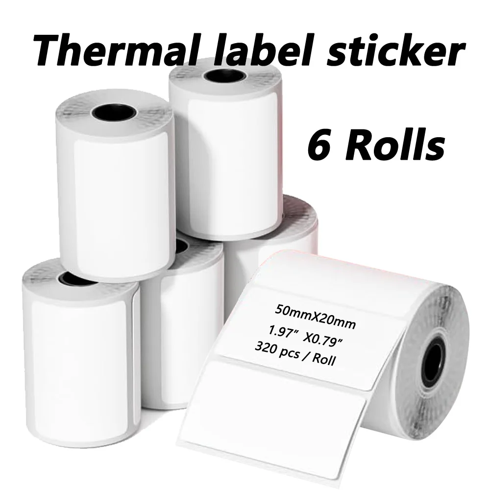 6 Rolls 1.97'X0.79'(50X20mm)Thermal Label Sticker Compatible P50 mini Thermal Label Makers For Phomemo M110/M220/M120/M221