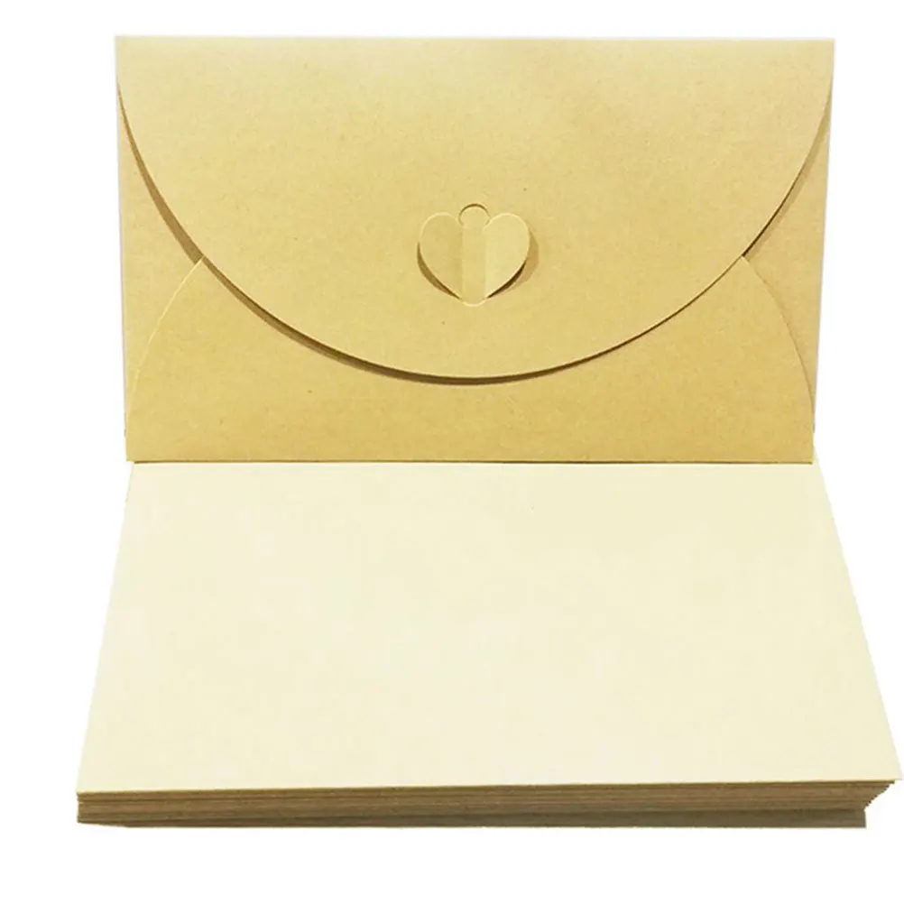 

100Pcs Vintage Kraft Paper Heart Clasp Envelopes Blank Storage Postcard Business Card DIY Supplies 6x10cm Heart Clasp Holder