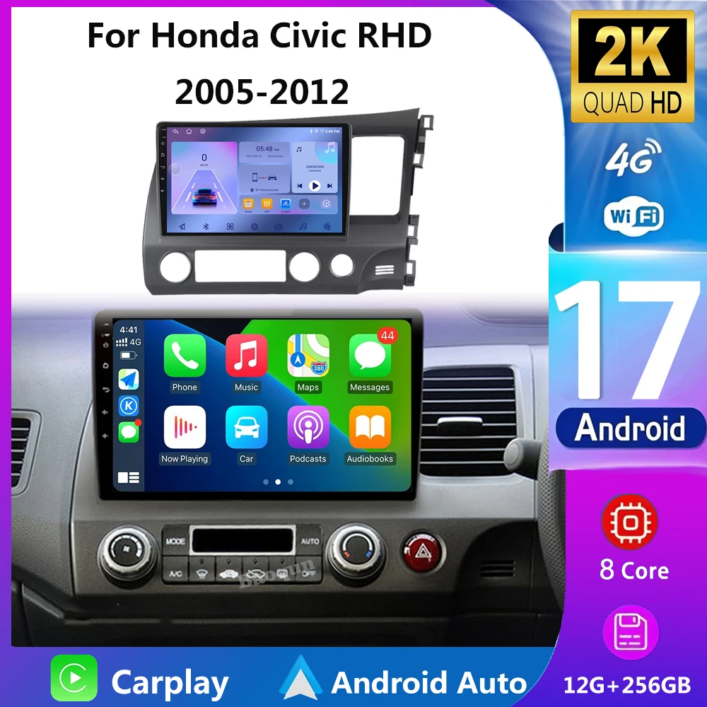 Android 17 Car Radio Multimedia for Honda Civic RHD 2005 - 2012 Player 2Din Right Hand Drive Navigation GPS Carplay Head Unit
