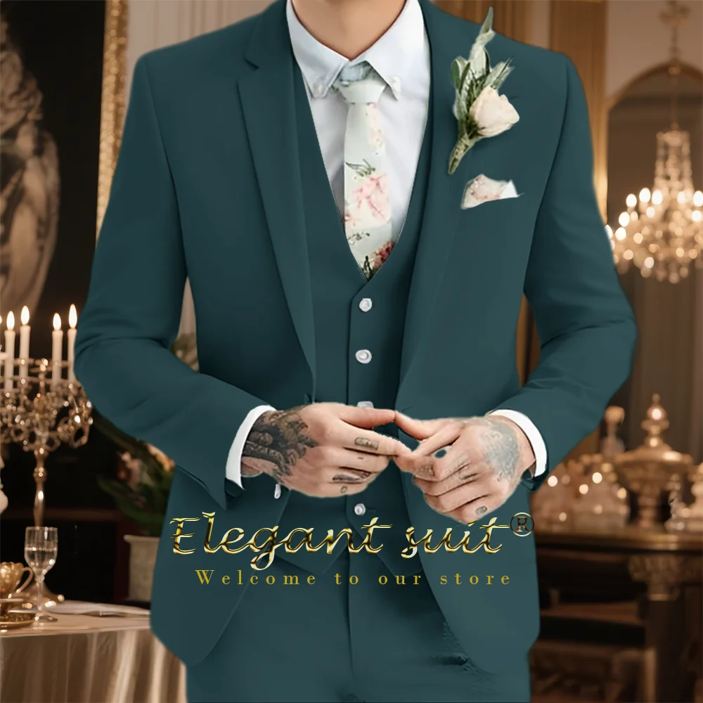

Men's wedding suit 3-piece suit, customizable groom/groomsmen suits, stylish and elegant banquet cocktail tuxedo