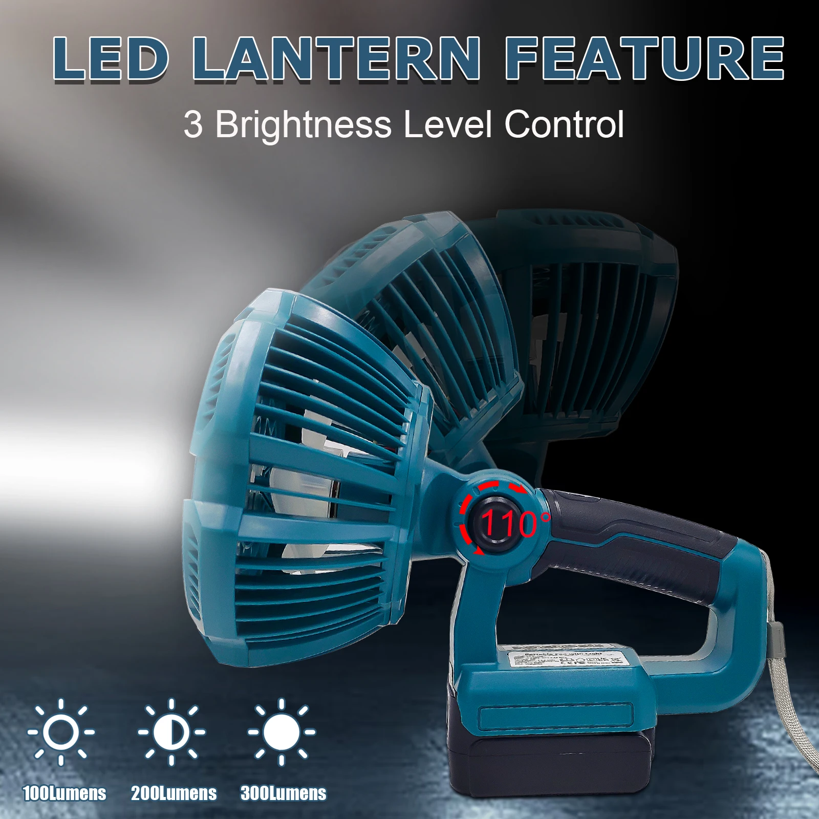 Ventilador de Camping con linternas LED de 9W, adecuado para batería de iones de litio Makita de 18V, ventilador portátil de mano con puerto USB, control remoto IR