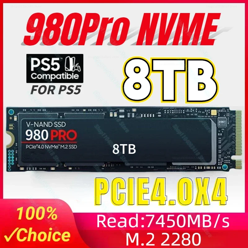 100% جديد 980PRO 8 تيرا بايت 4 تيرا بايت 2 تيرا بايت 1 تيرا بايت SSD NVMe PCIe Gen 4.0x4 M.2 2280 محرك الأقراص الصلبة الداخلي لأجهزة الكمبيوتر المحمول PS5 PS4 كمبيوتر مكتبي