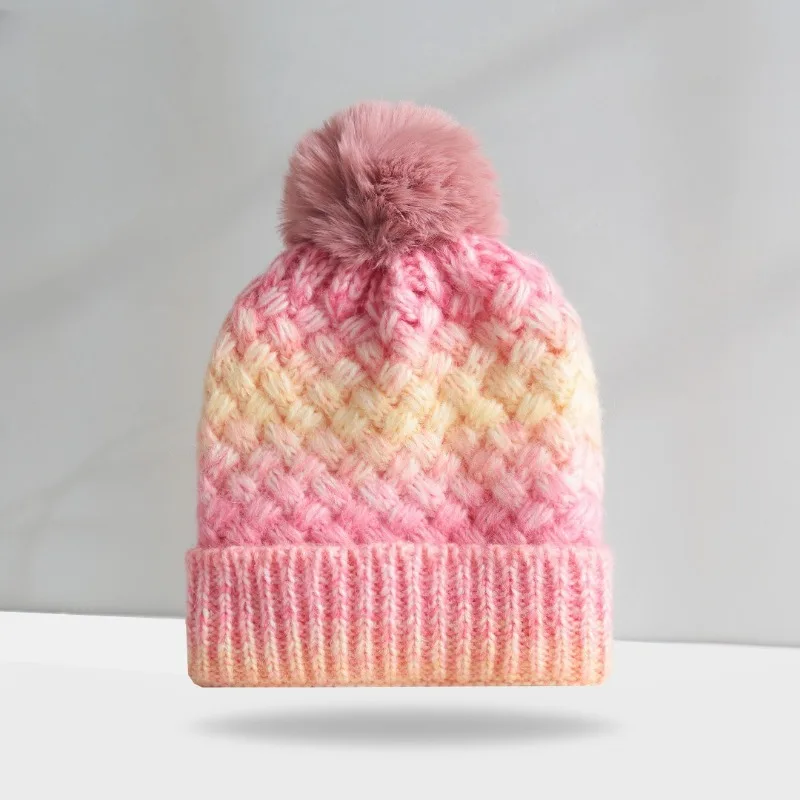 2025, neue verdickte Fleece-Strickmütze mit Farbverlauf für Damen und Herren, Outdoor-Strickmütze im Kopf-Stil, warme, gemütliche Strickmütze – Detail 6