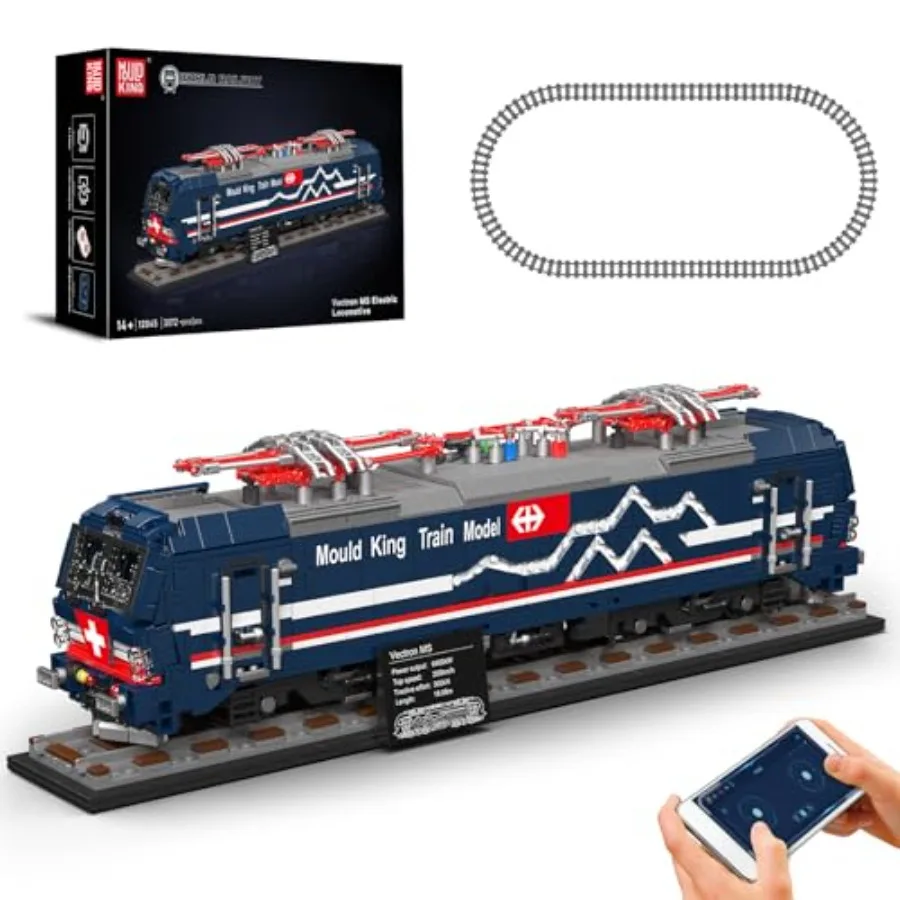 

Train Building Blocks Sets for adult collectors: ABS plastic, gray and red, remote/app-controlled electric locomotive with trac