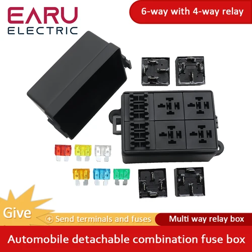 Caja de fusibles automotriz de 6 vías con conjunto de caja de relés, caja de fusibles de protección de circuito modificada de 12 vías, 10 vías y 8 vías