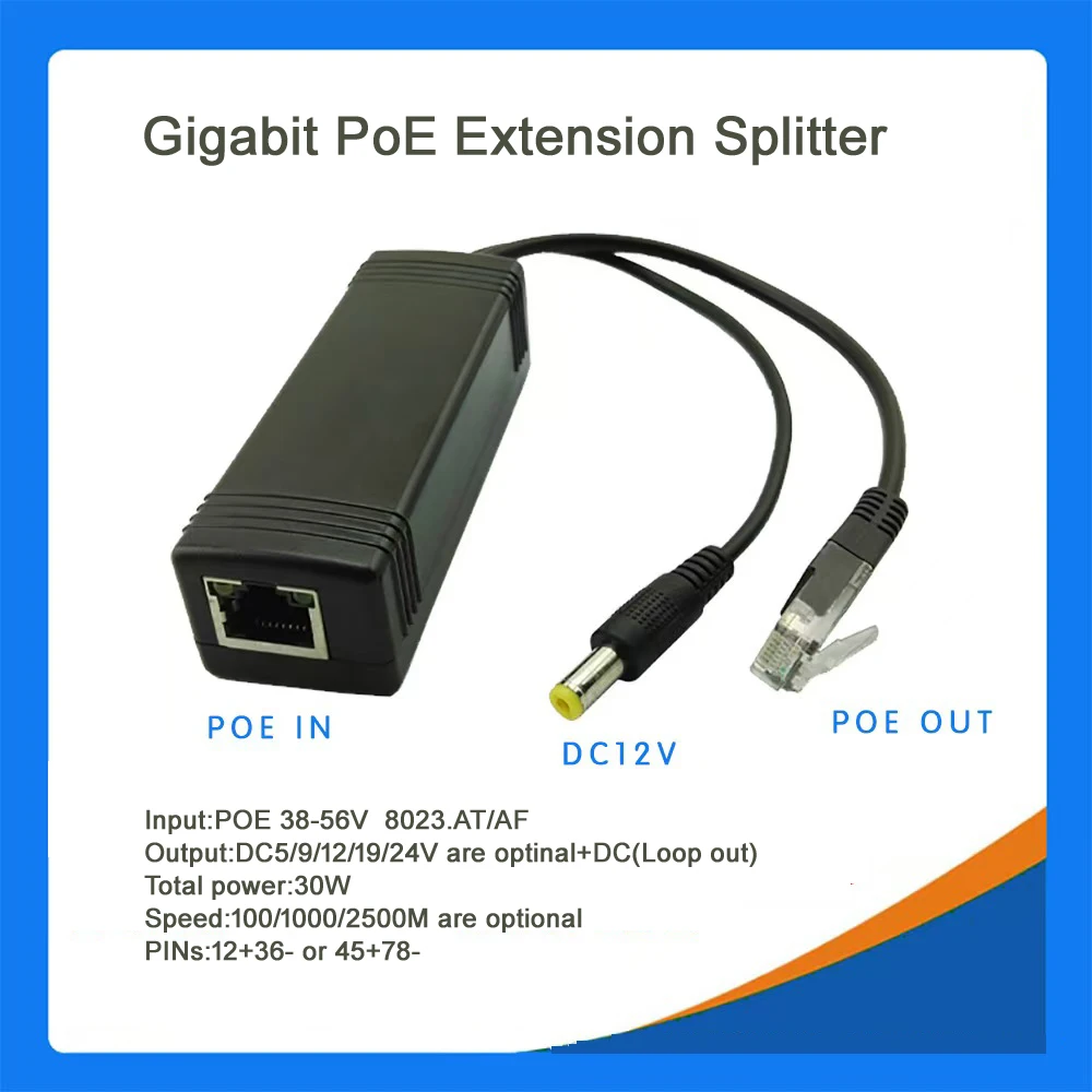 

2.5Gigabit PoE Extension Splitter|MAX30W|POE input and POE output with DC cord(5/9/12/19/24V optinal)