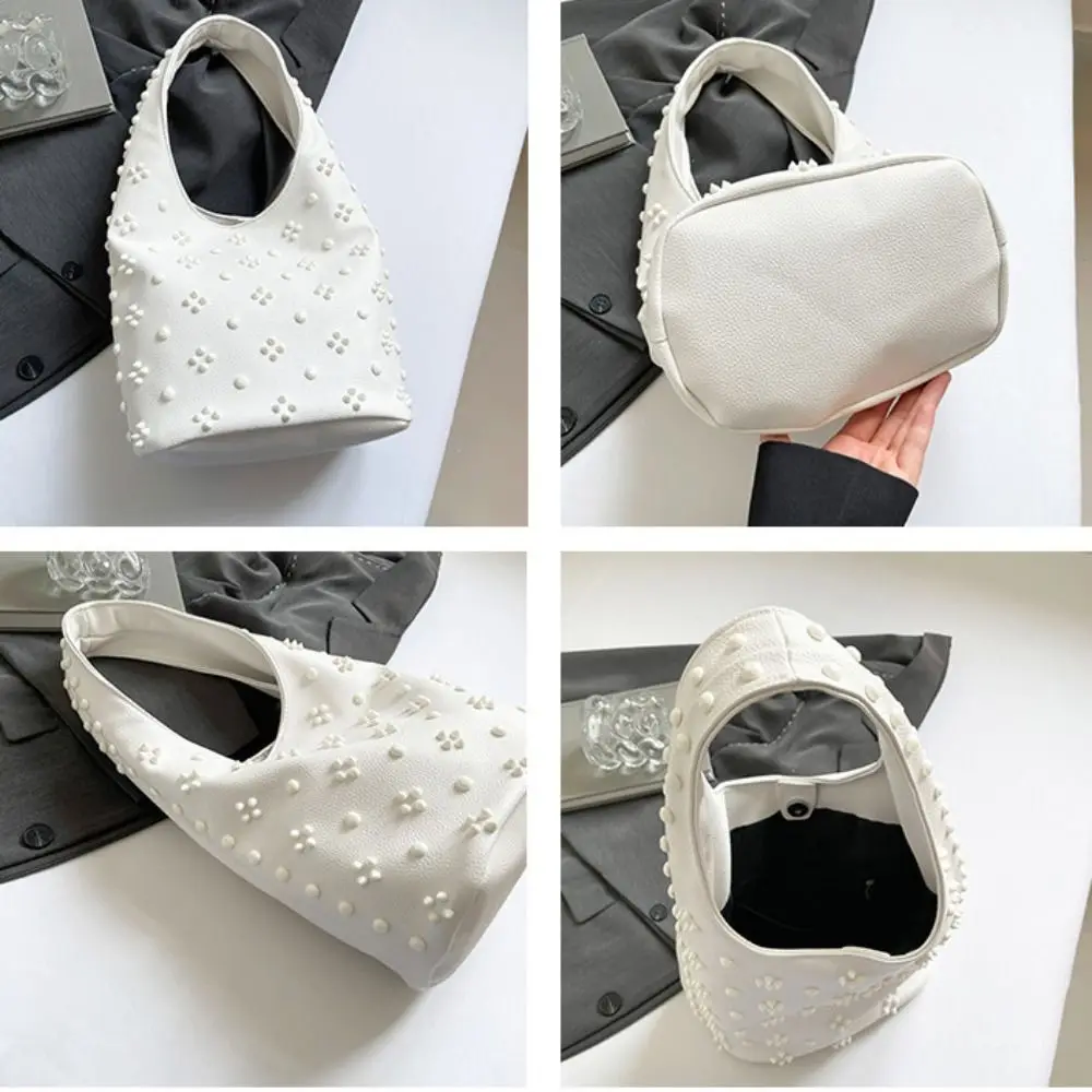 Portable Metal Stud Rivet Shoulder Bag Spicy Girl Punk Style Underarm Bag Sweet Cool Handbag Bucket Bag Daily