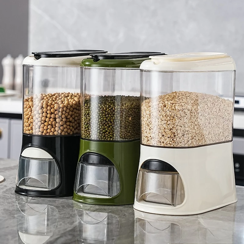 Caja de almacenamiento de cereales de cinco granos y varios con cubo de arroz giratorio divisorio para resistencia a la plagas y la humedad, sellada