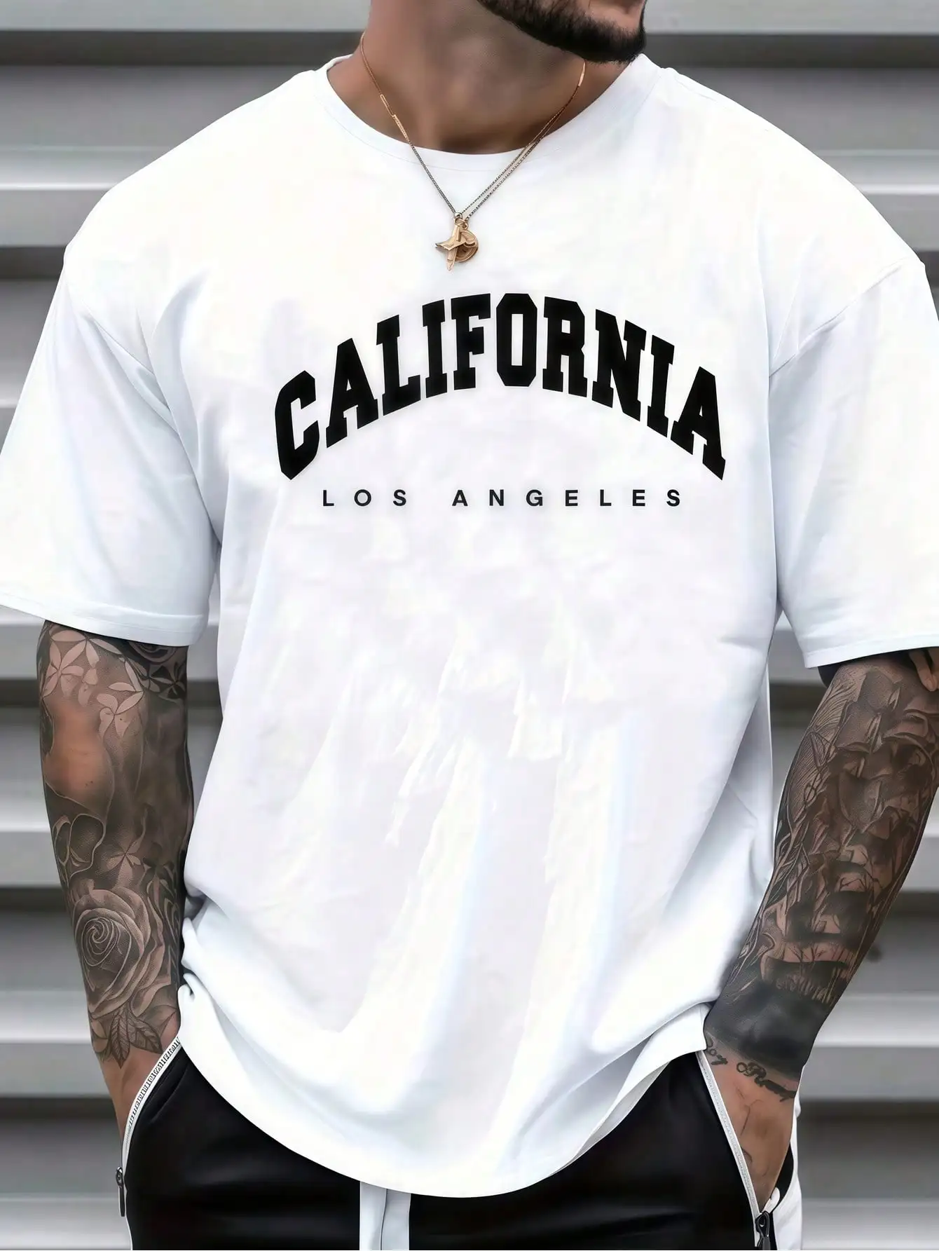 1pc Mens Clothes California Los Angeles Letter Print White TShirt, Unisex Casual Crew Neck Tshirt, Plus Size Men's Clothing 5XL, Lightweight 220gsm Knit Fabric, Machine Washable, For Spring/Summer/Fall Christmas/Valentine's Day/Father's Day