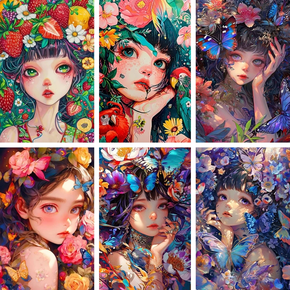 

DIY Diamond Painting Woman with Butterflies Hair Pictures of Rhinestones Diamonds Embroidery Mosaic Girl with Butterfly Poster