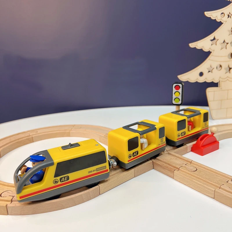 Kids Electric Train Set Locomotive Magnetic Train Diecast Slot Toy Fit for Wooden Train Railway Track Toys for Children Gifts