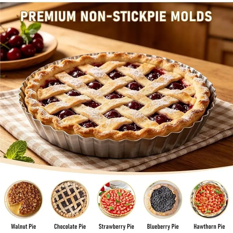 ABRU-2 Pack 9 Inch Tart Pan With Removable Bottom Non-Stick Steel Quiche Pan For Oven Baking Molds For Pies Quiches Fruit