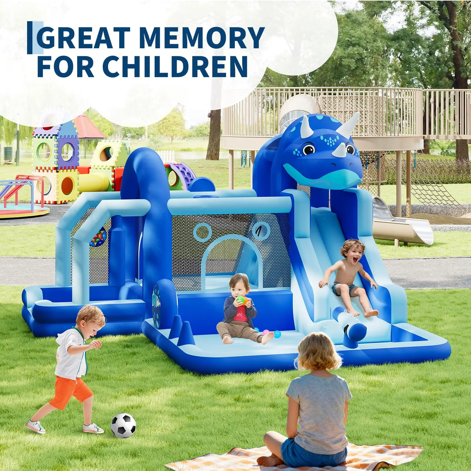 Casa inflable de rebote de dinosaurio con tobogán y soplador de aire, Castillo de salto de tela Oxford para niños, patio trasero, diversión familiar para interiores y exteriores