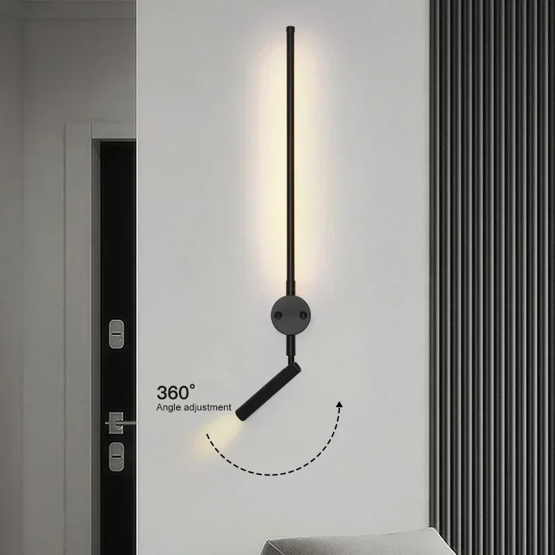 Nordic Modern Art LED Wall Lamp with Switch Bedroom Stairs Hallways Dining Living Room Background Decor Black Lights Bathroom