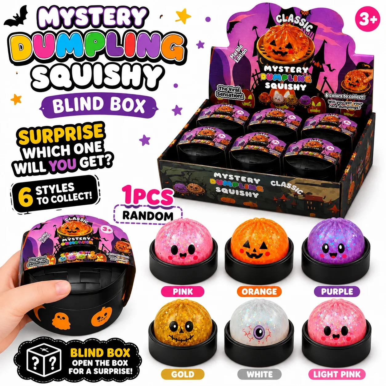 Halloween Bao Dumpling Squishy Spielzeug 1-5 Stück Blindbox Langsam aufsteigendes, berührungsempfindliches Quetsch-Fidget-Sensorik-Stressabbau-Geschenkset – Detail 1