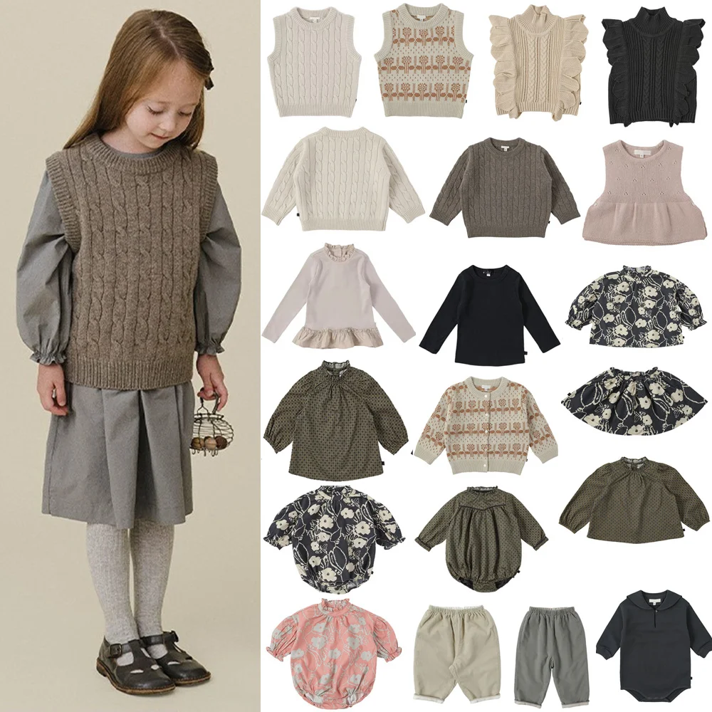 

Kids Sweaters 2025 Autumn Winter Children's Long Sleeve Boy T-Shirts Floral Girl Skirts Dress Casual Pant Baby Rompers Clothing