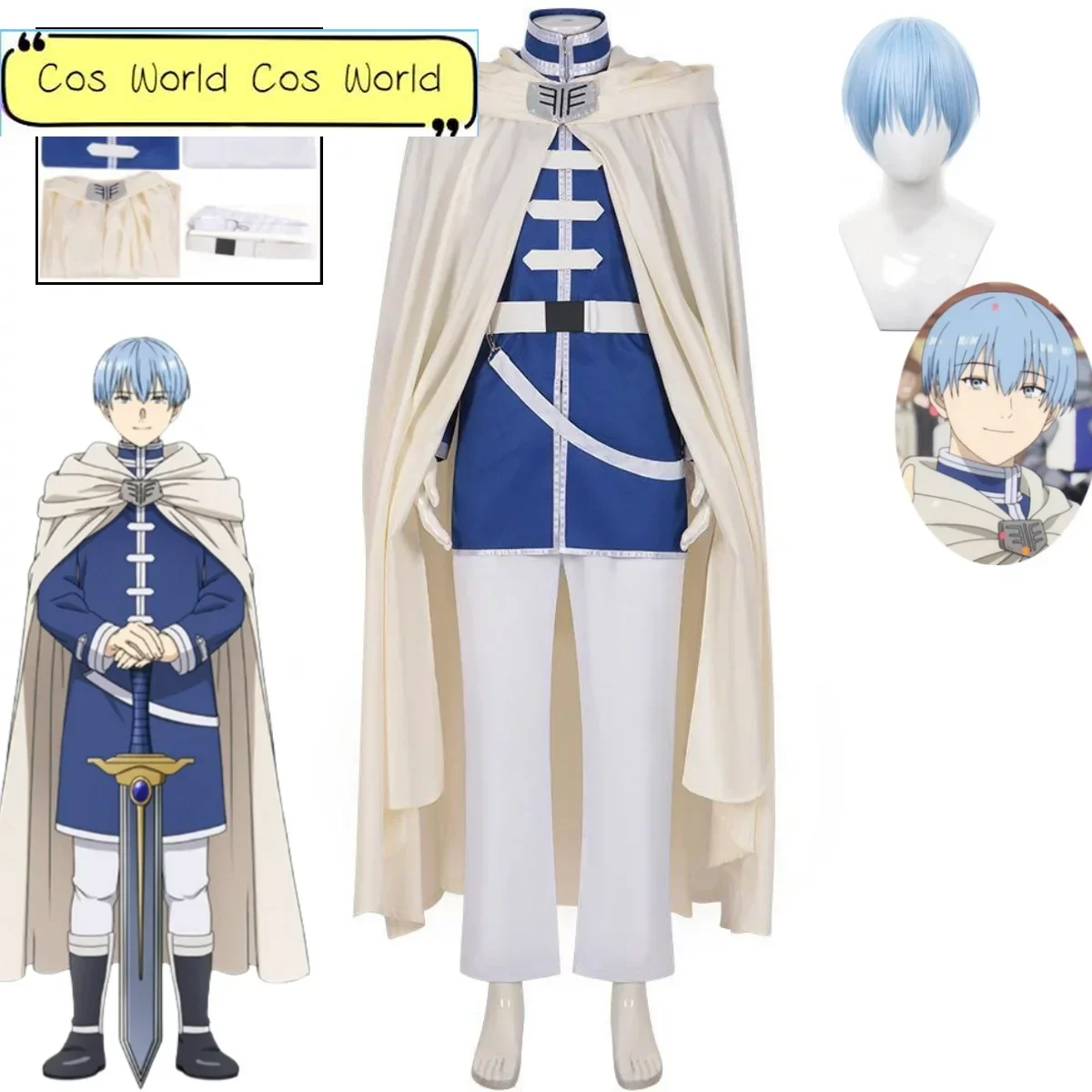 

Anime Frieden Beyond Journey's End Himmel Cosplay Costume Cloak Blue Uniform Makeup Ball Carnival Party Costume