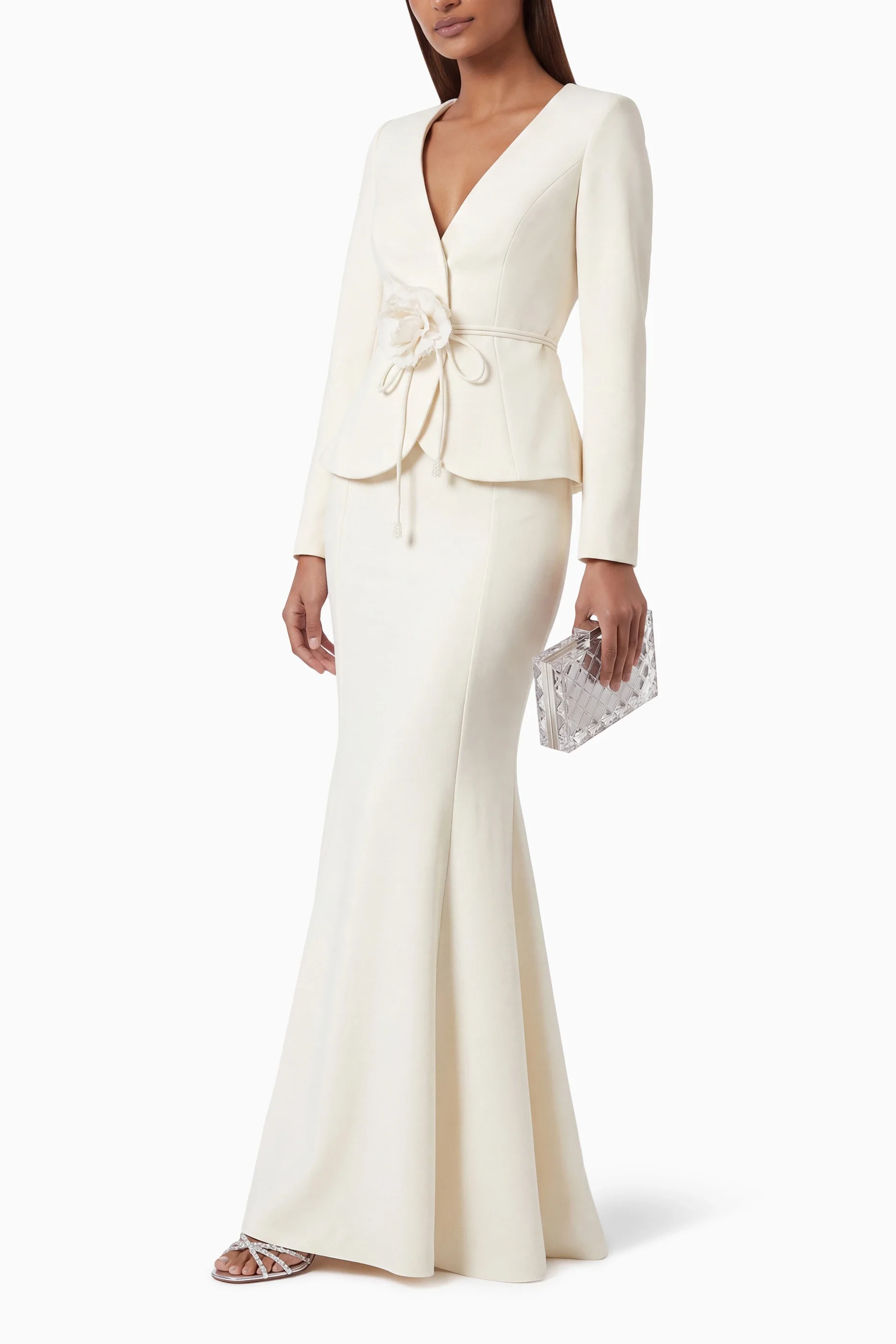 Customized V-neck Floor Length White Long Dresses Full Sleeves Vestidos Elegantes Para Mujer Para Una Boda Abiti Da Sera Платье