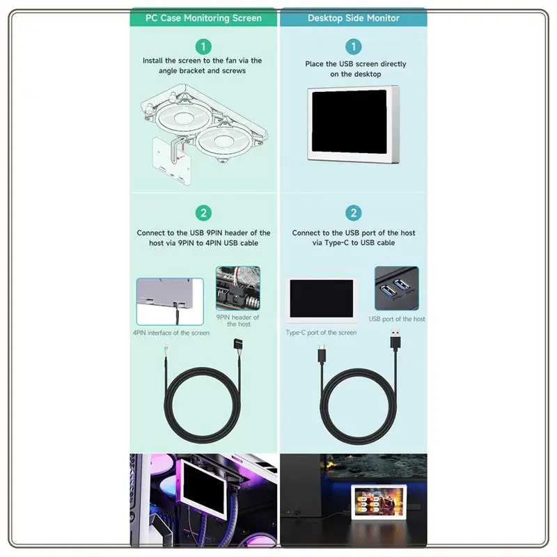 

7 Inch IPS Display USB Chassis Secondary Screen RGB Atmosphere Screen 800X480 With Sound Pickup Function Silver Durable