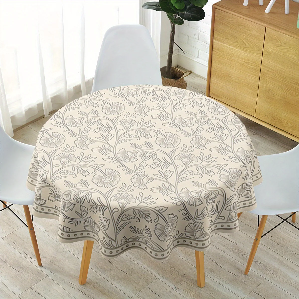 One tablecloth with simple floral design, measuring 62 inches in size, made of 100% polyester material.