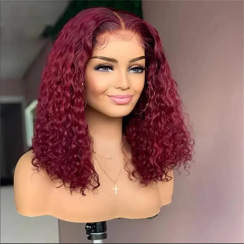 

Soft 26 Inch Long Wine red Kinky Curly Lace Front Wig For Women With Baby Hair Synthetic Preplucked Glueless Daily