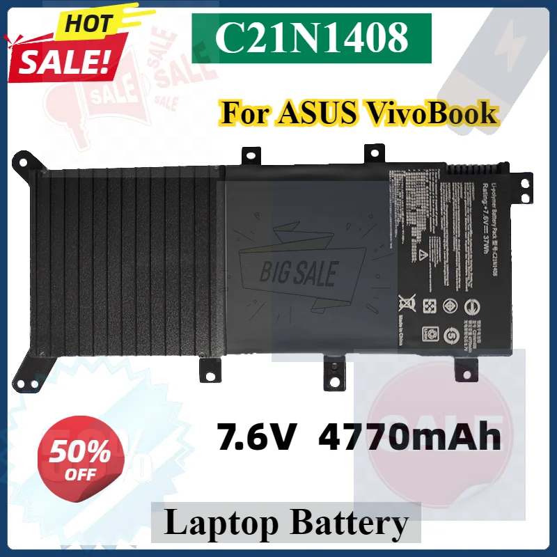 

7.6V 37WH C21N1408 Laptop Battery For ASUS VivoBook 4000 MX555 V555L V555LB V555U Series Laptop Batteries In Stock