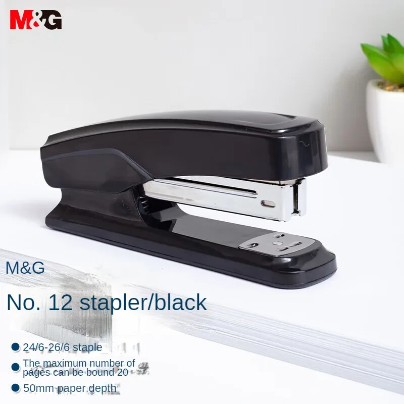 Grapadora duradera de metal comercial con grapadora de modo dual M&G # 12 suministros de oficina Paquete individual negro/gris Se adapta a patrones de uñas 24/6 y 26/6