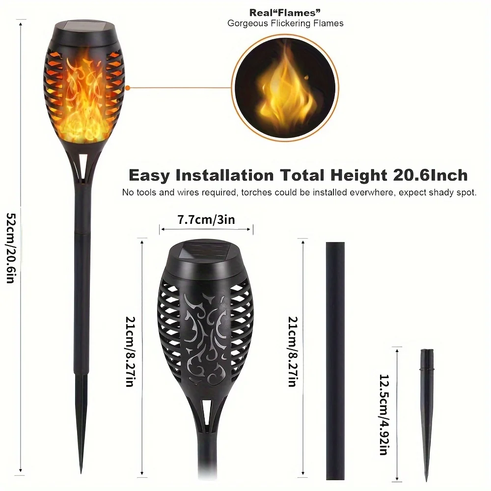 Solar Powered Lights Outdoor Torches Like Light With Flickering Flame For Garden Decor LED Pathway Lights For Outside Yard Decor