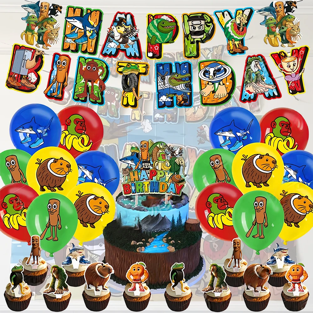 Tung Sahur Geburtstagsparty-Dekorationen, Tung Tung Sahur, Partydekorationen, Zubehör, Banner, Luftballons, Babyparty-Dekorationen