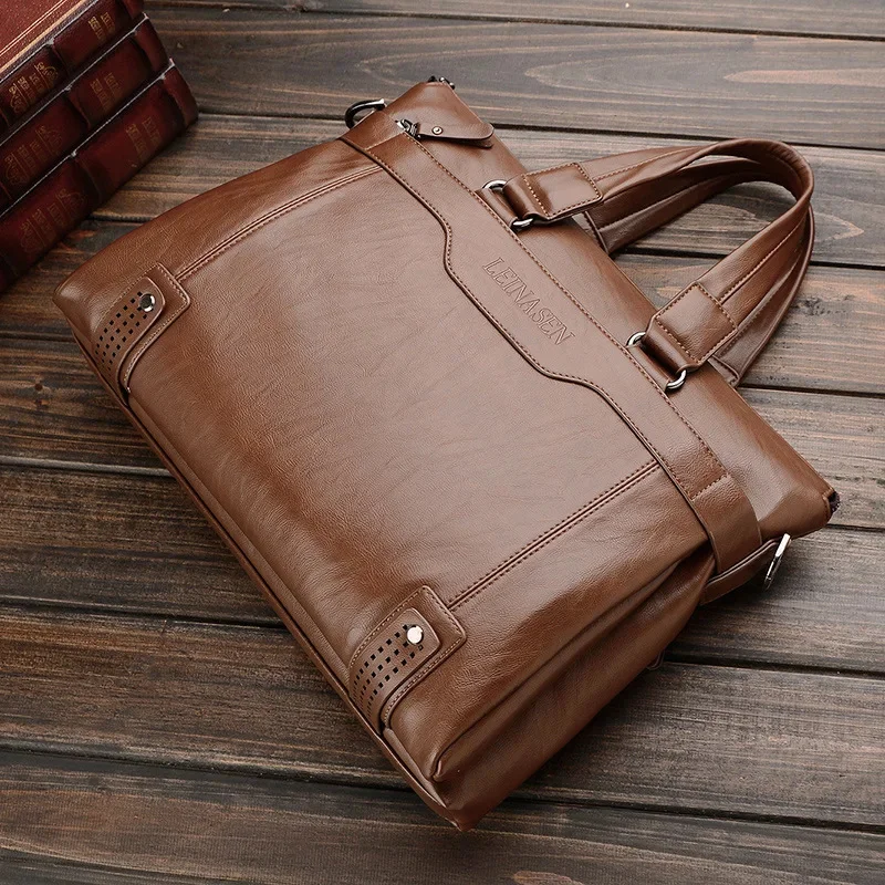 High-quality Brand Briefcase Fashion PU Leather Laptop Business Casual Men's Shoulder Large Capacity Crossbody Bag