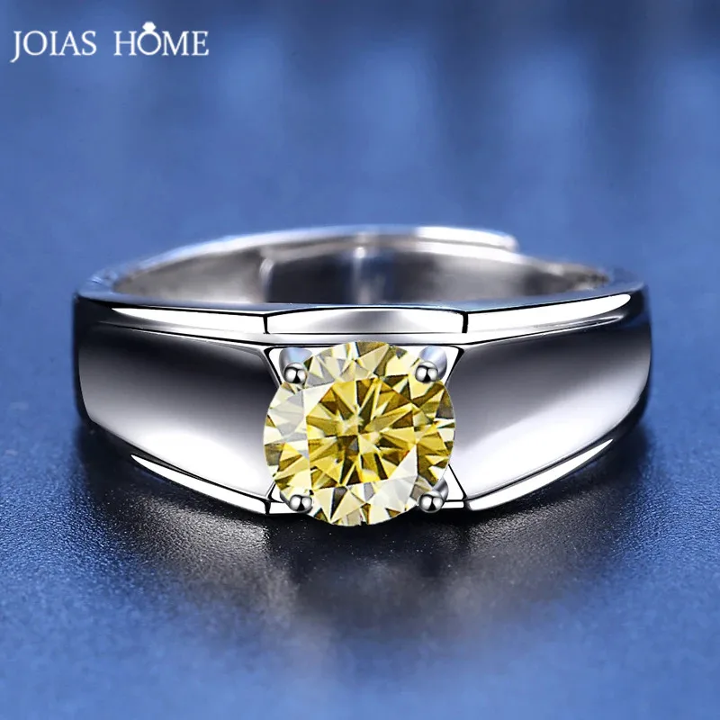 JOIAS HOME Silver S9251ct D Colorful Moissanite Men's Gem Ring, Simple and Elegant Design Suitable for Valentine's Day Gifts