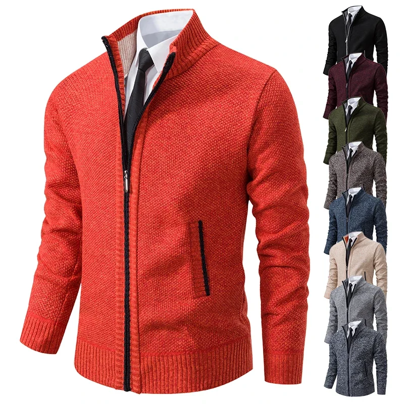 Mens Sweater Jumper Jacket Autumn Zip Up Cardigan Y2K Winter Fleece Cashmere Formal Knitting Hombre Zipper Up Cold Coat Menswear