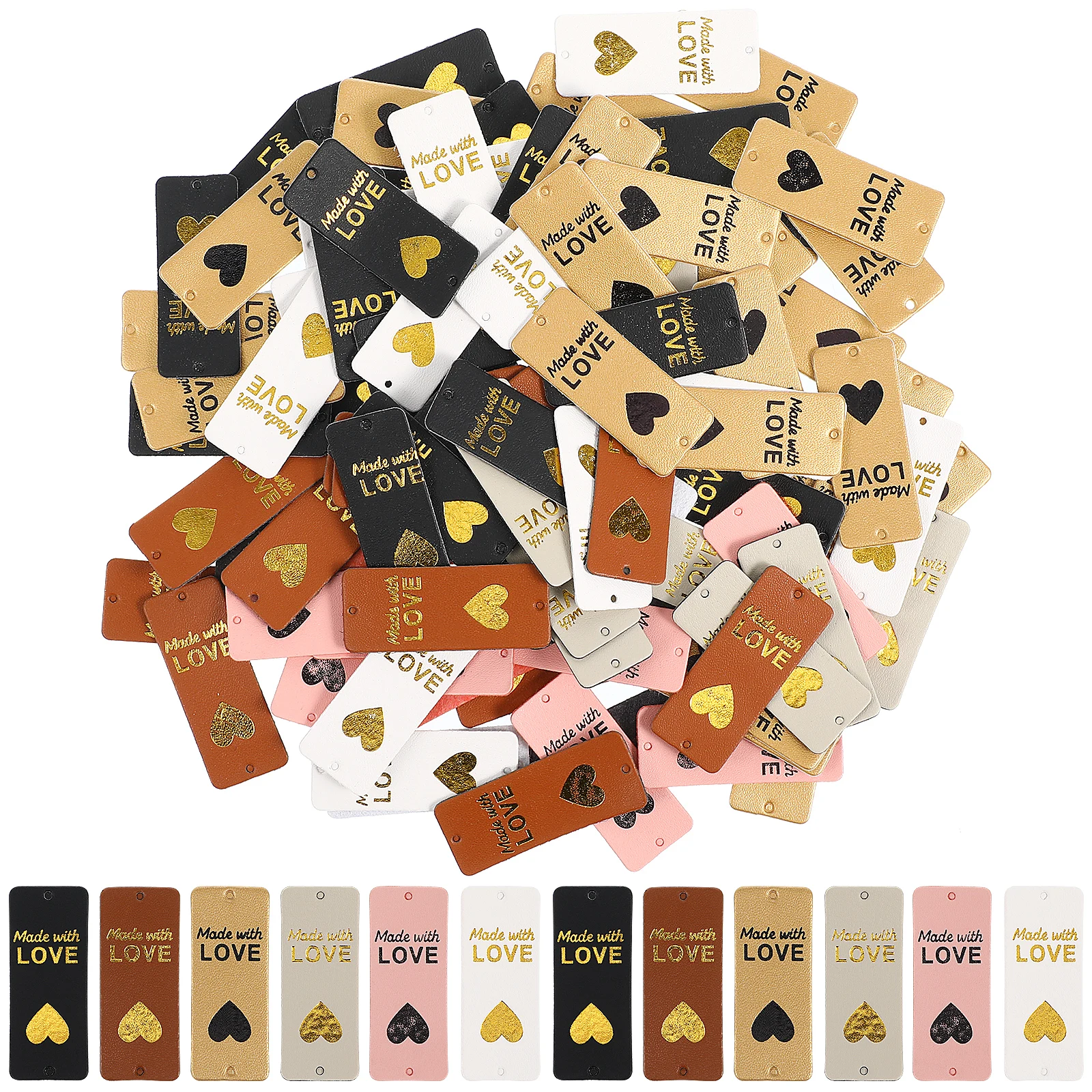 

100pcs Heart Labels for Jeans Clothes DIY PU Tags Yellow Black Chocolate White Pink Gray Sewing Homemade