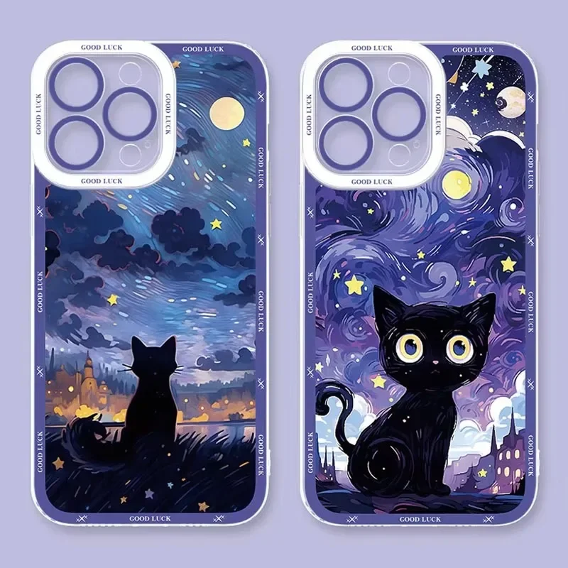 Funda bonita de gato cielo estrellado para Xiaomi Redmi Note 12 11 13 Pro Plus 4G 5G 12S 11S 10 10S 9 9S 8 13C 12C 10C funda de silicona suave