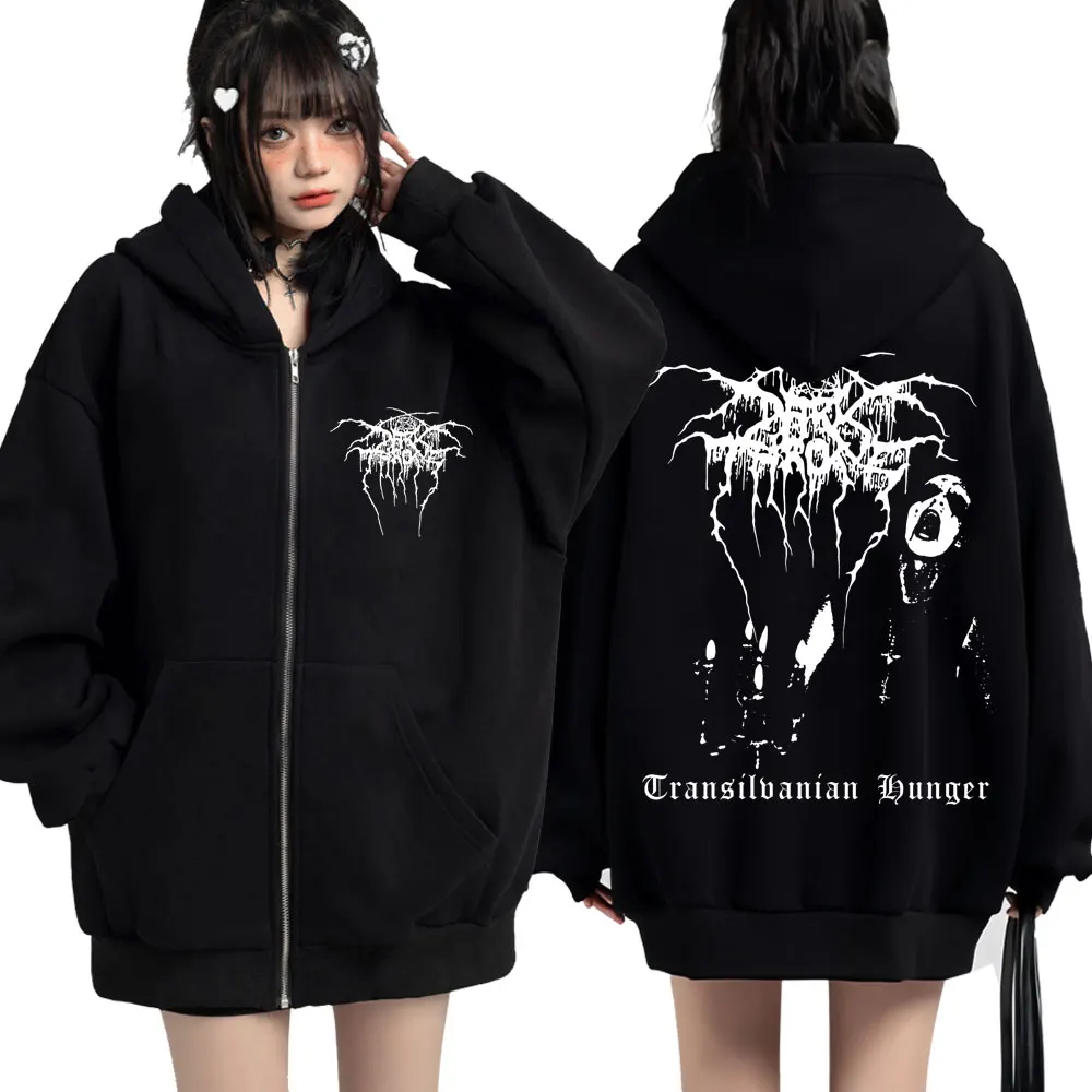 Darkthrone transilvanian hunger álbum zíper hoodies morte preto metal rock band harajuku sportwear casacos de treino gótico masculino