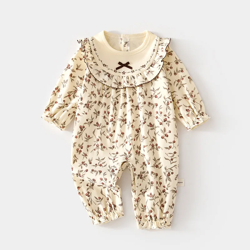 Baby Jumpsuit Baby Newborn Boneless Spring and Autumn Pure Cotton Romper Baby Girl Infant Children's Wear Partial Open Romper