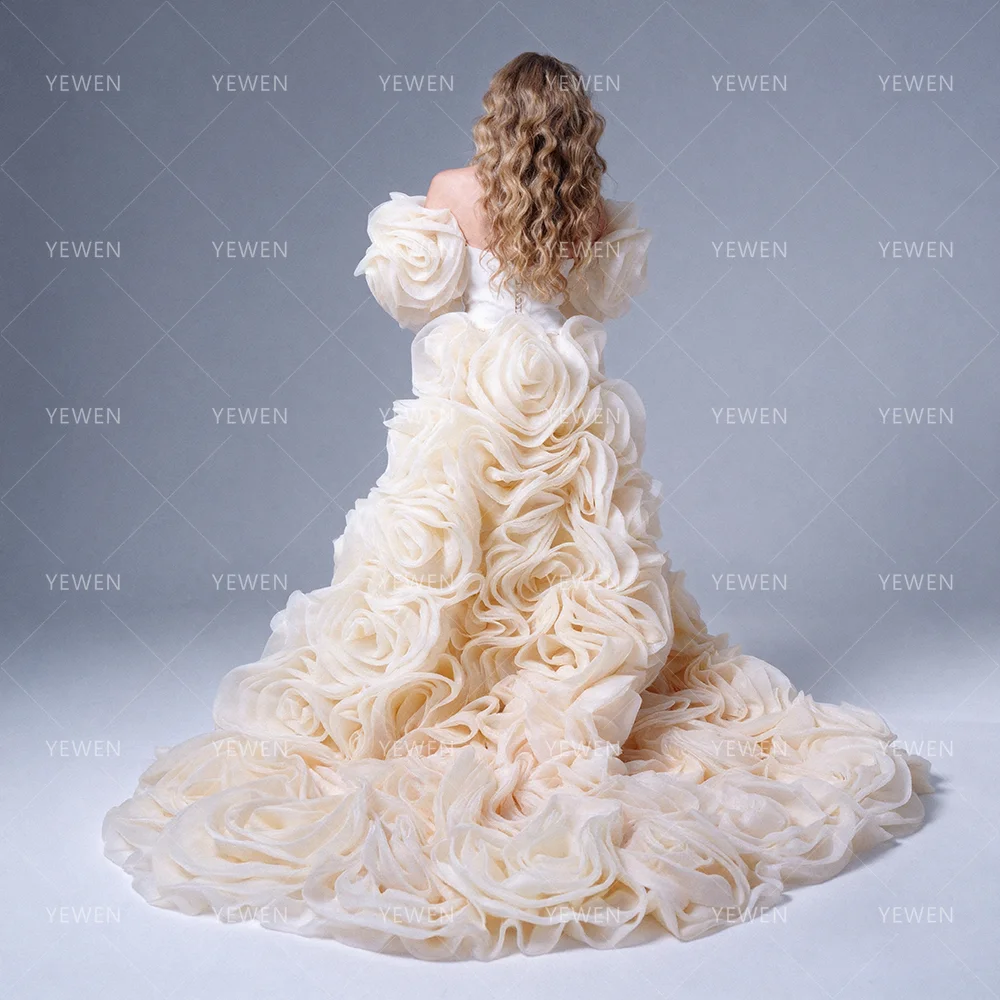 Luxury Handmade 3D Floral Bridal Shawl Elegant Flower Wedding Wrap Bride Cape for Photoshoot Bespoke Occasion Dresses YEWEN - view 2