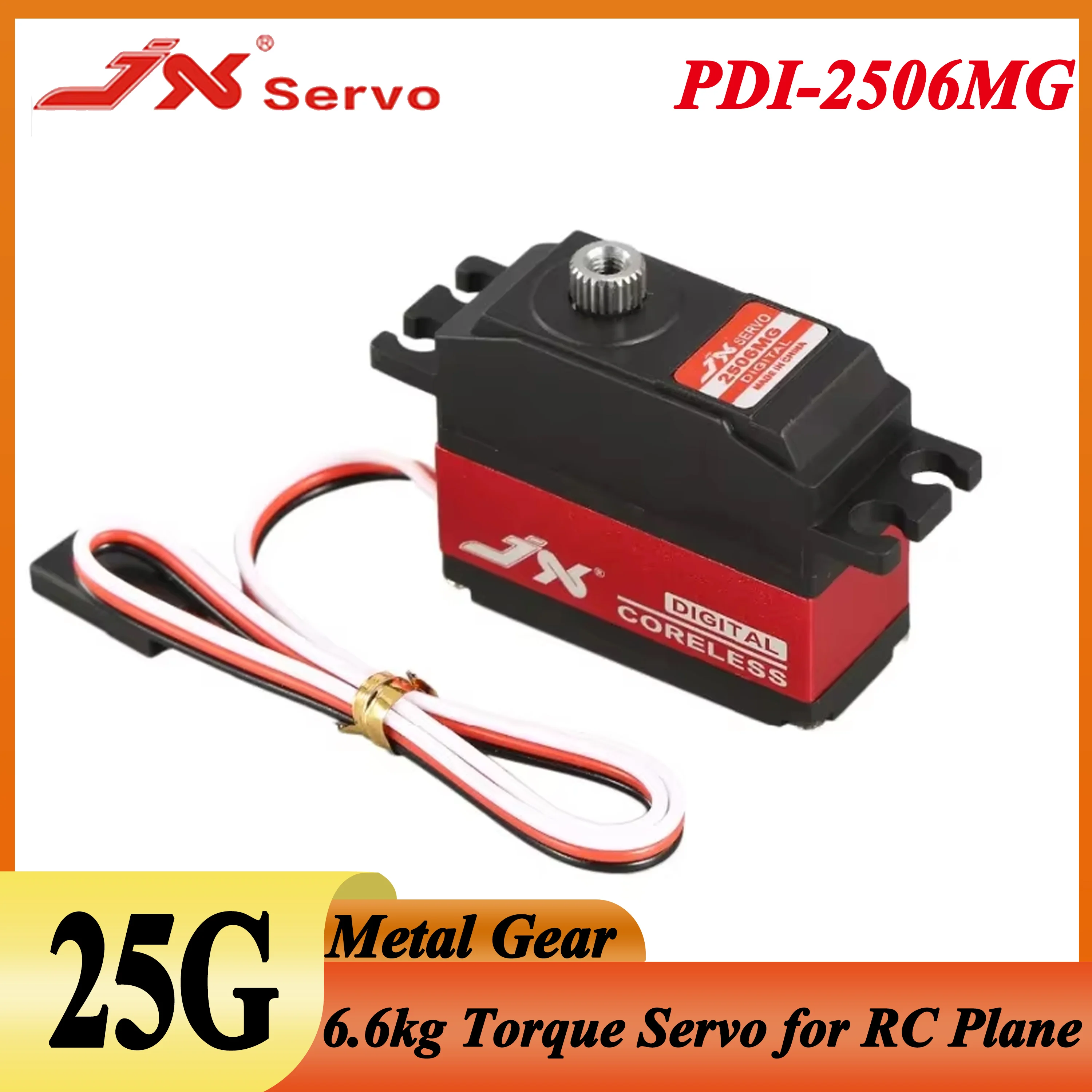 

JX Servo PDI-2506MG 25g Metal Gear 6.6kg Torque Coreless Motor Servo for RC Car Airplane 450 500 Helicopter Fixed-wing WLtoys