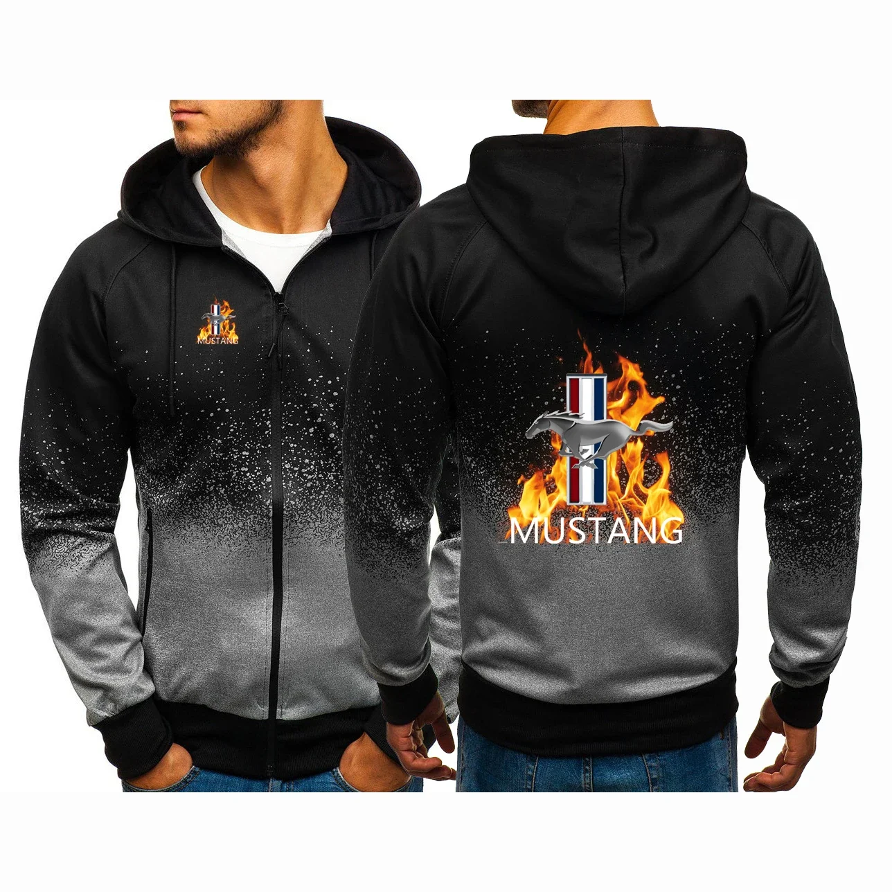 2024 Spring Autumn Men's Mustang Print Personality Gradient Color High Quality Casual Popular Cardigan Breathable Hooded Jackets