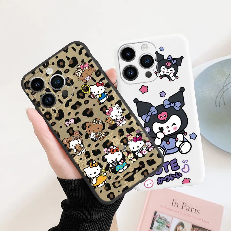Cartoon Kuromi Kitty Cinnamoroll Coques de téléphone mignonnes pour Apple, iPhone 13 14 15 Plus Pro Max 13Pro 14Plus 15Pro 13Mini, Couverture arrière